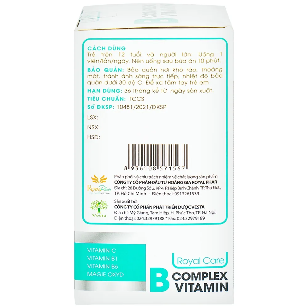 Hình ảnh Viên uống B Complex Vitamin Royal Care hỗ trợ giảm mệt mỏi, căng thẳng (60 viên)