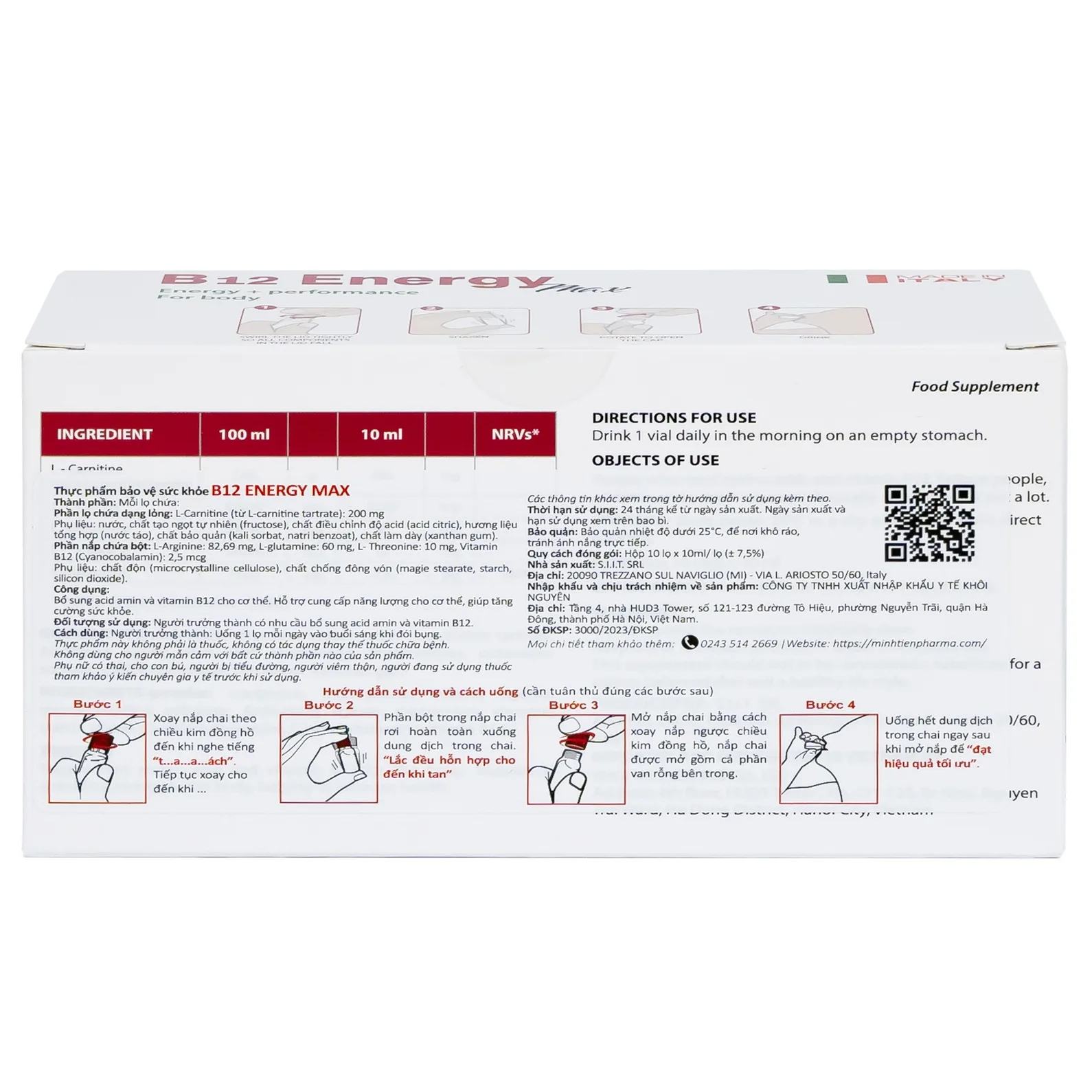 Hình ảnh Dung dịch uống B12 Energy Max Italy bổ sung acid amin và vitamin B12 cho cơ thể (10 lọ x 10ml)