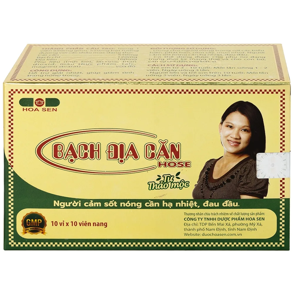 Hình ảnh Viên uống Bạch Địa Căn Hose Hoa Sen dùng cho người cảm sốt nóng cần hạ nhiệt, đau đầu (10 vỉ x 10 viên)