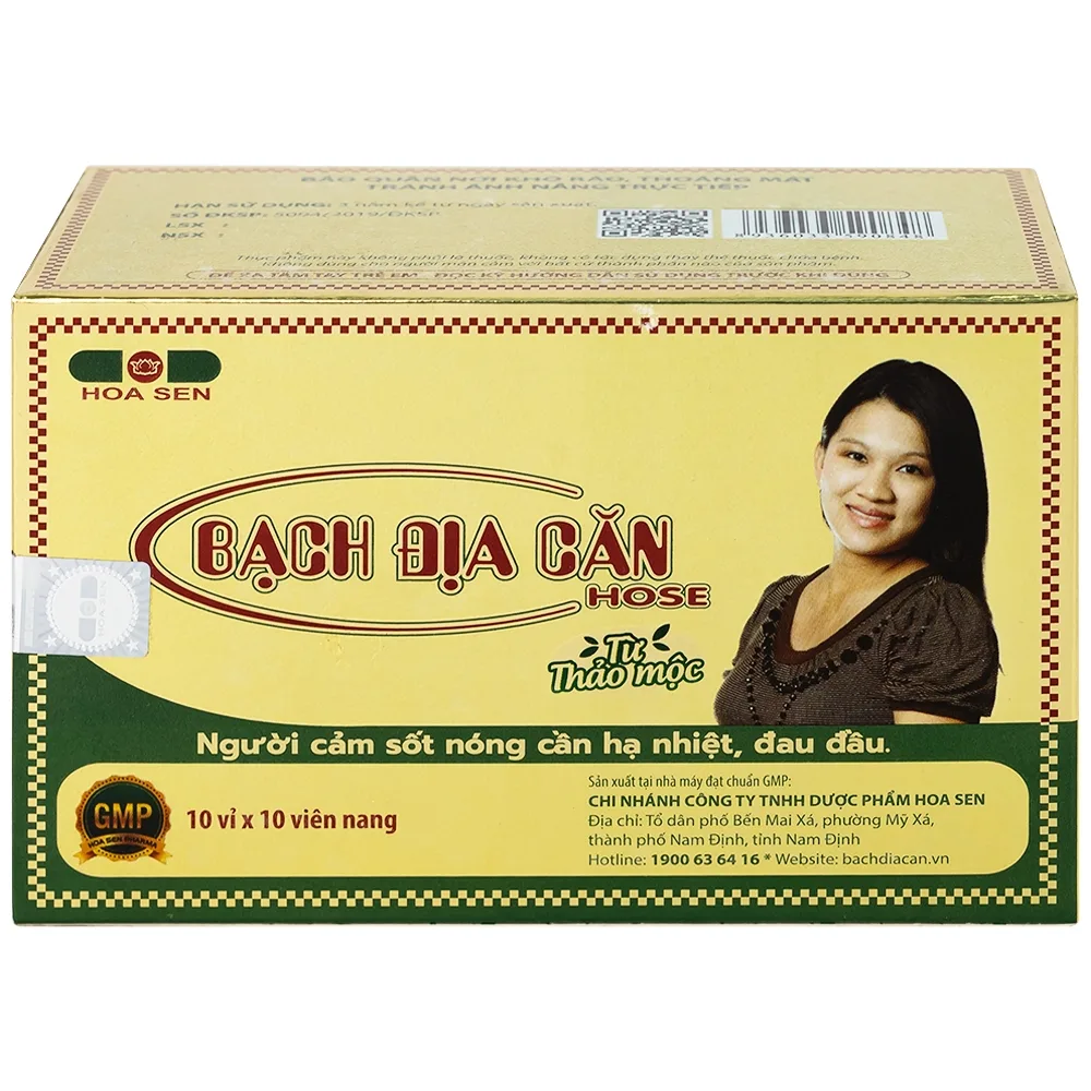 Hình ảnh Viên uống Bạch Địa Căn Hose Hoa Sen dùng cho người cảm sốt nóng cần hạ nhiệt, đau đầu (10 vỉ x 10 viên)