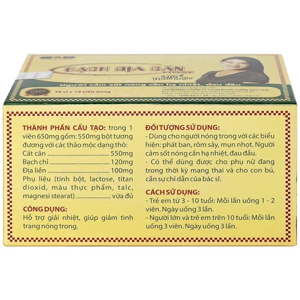 Hình ảnh Viên uống Bạch Địa Căn Hose Hoa Sen dùng cho người cảm sốt nóng cần hạ nhiệt, đau đầu (10 vỉ x 10 viên)
