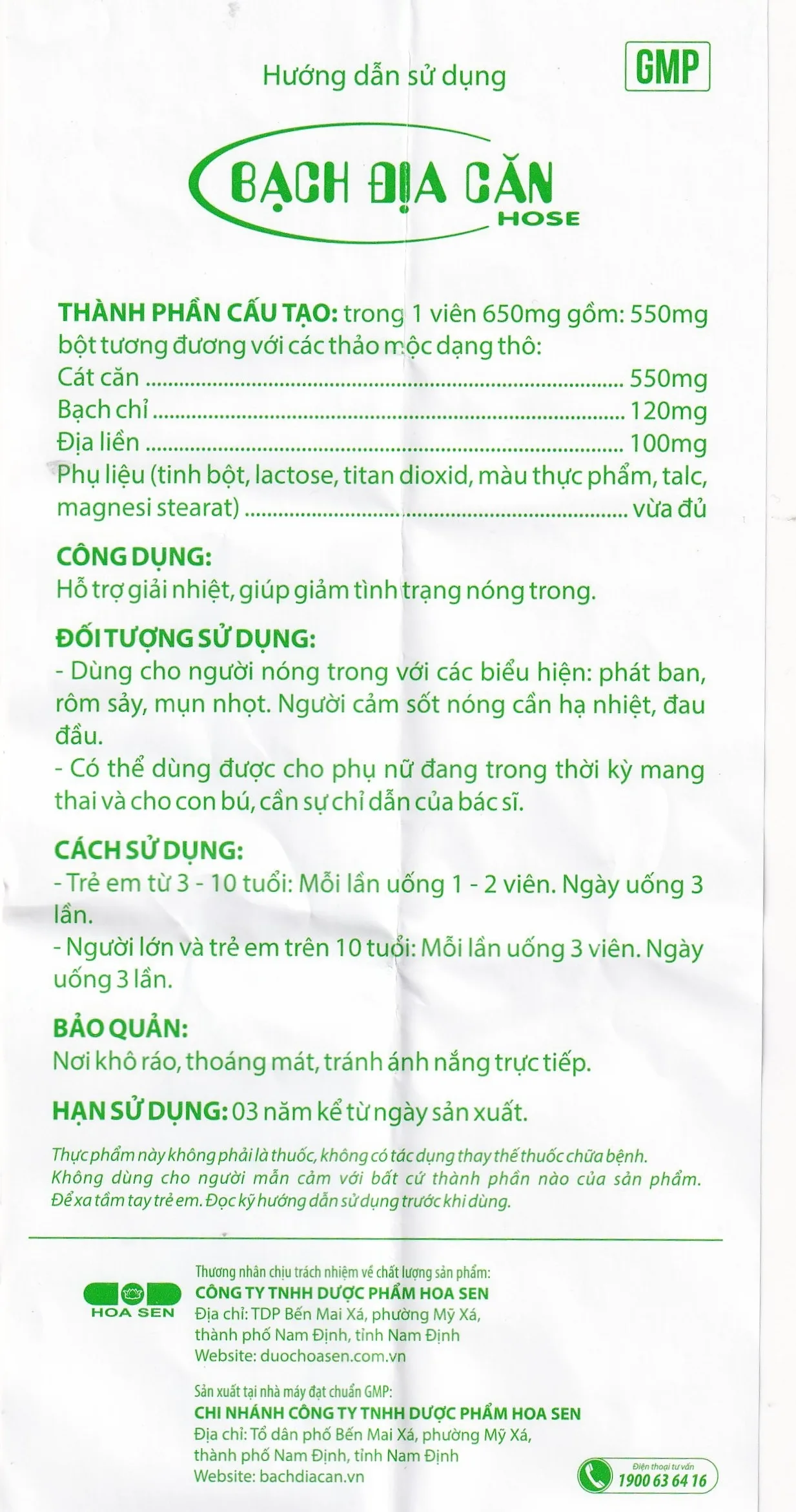 Hình ảnh Viên uống Bạch Địa Căn Hose Hoa Sen dùng cho người cảm sốt nóng cần hạ nhiệt, đau đầu (10 vỉ x 10 viên)