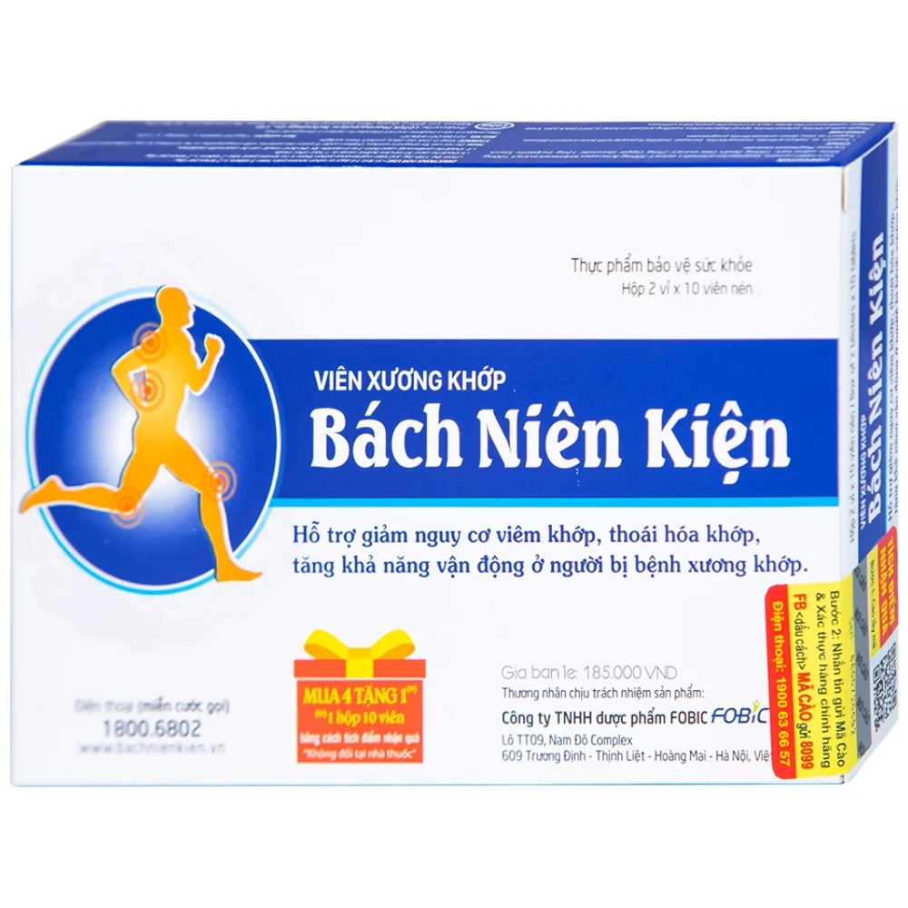 Hình ảnh Viên xương khớp Bách Niên Kiện FOBIC hỗ trợ giảm nguy cơ viêm khớp, thoái hóa khớp (2 vỉ x 10 viên)