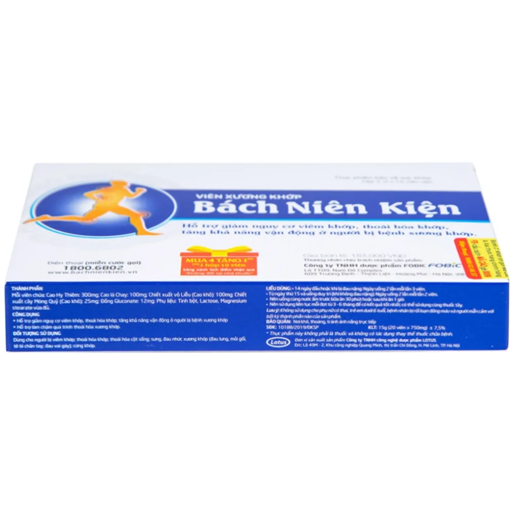 Hình ảnh Viên xương khớp Bách Niên Kiện FOBIC hỗ trợ giảm nguy cơ viêm khớp, thoái hóa khớp (2 vỉ x 10 viên)