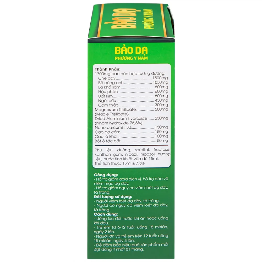 Hình ảnh Dung dịch Bảo Dạ Phương Y Nam hỗ trợ giảm acid dịch vị, bảo vệ niêm mạc dạ dày (15 gói x 15ml)