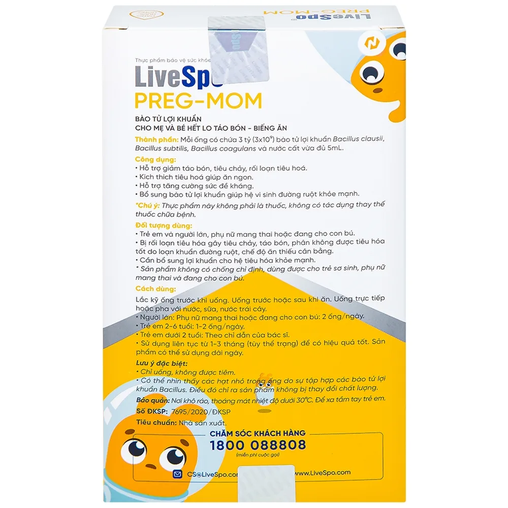 Hình ảnh Bào tử lợi khuẩn LiveSpo PREG-MOM bổ sung lợi khuẩn đường ruột (20 ống x 5ml)
