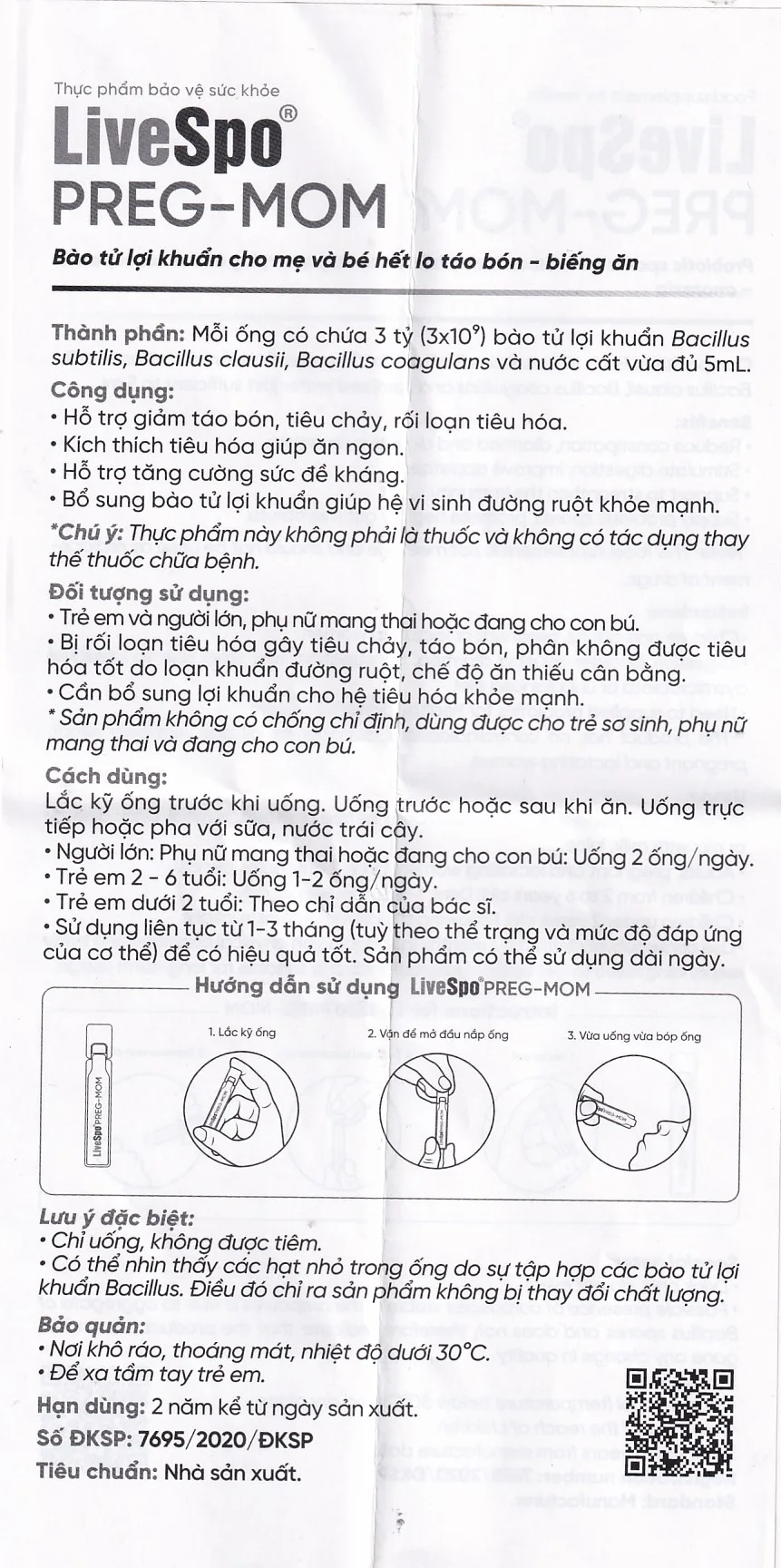 Hình ảnh Bào tử lợi khuẩn LiveSpo PREG-MOM bổ sung lợi khuẩn đường ruột (20 ống x 5ml)