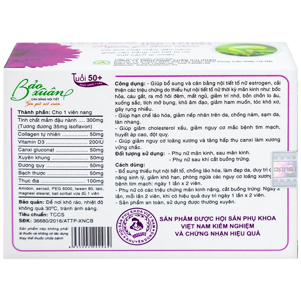 Hình ảnh Viên uống Bảo Xuân Tuổi 50+ Nam Dược bổ sung và hỗ trợ cân bằng nội tiết tố nữ Estrogen (3 vỉ x 10 viên)