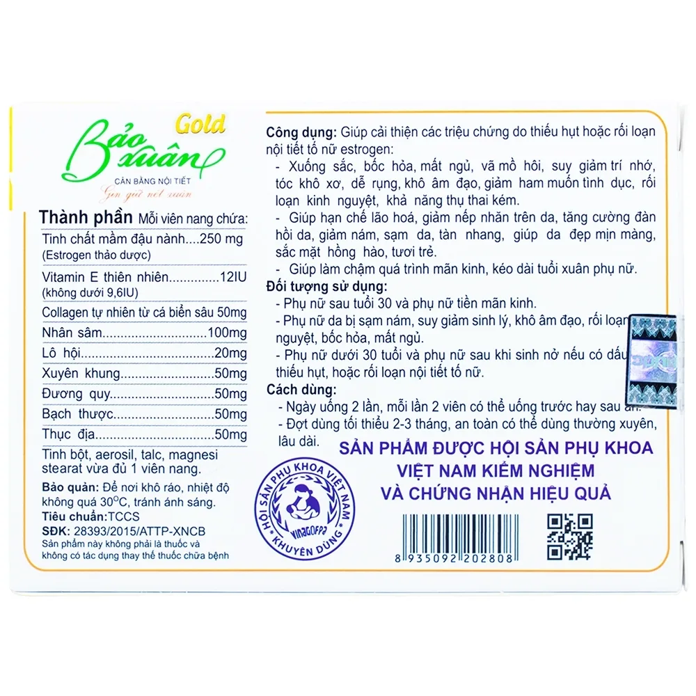 Hình ảnh Viên uống Bảo Xuân Gold Nam Dược bổ sung phytoestrogen, cân bằng nội tiết tố nữ (3 vỉ x 10 viên)