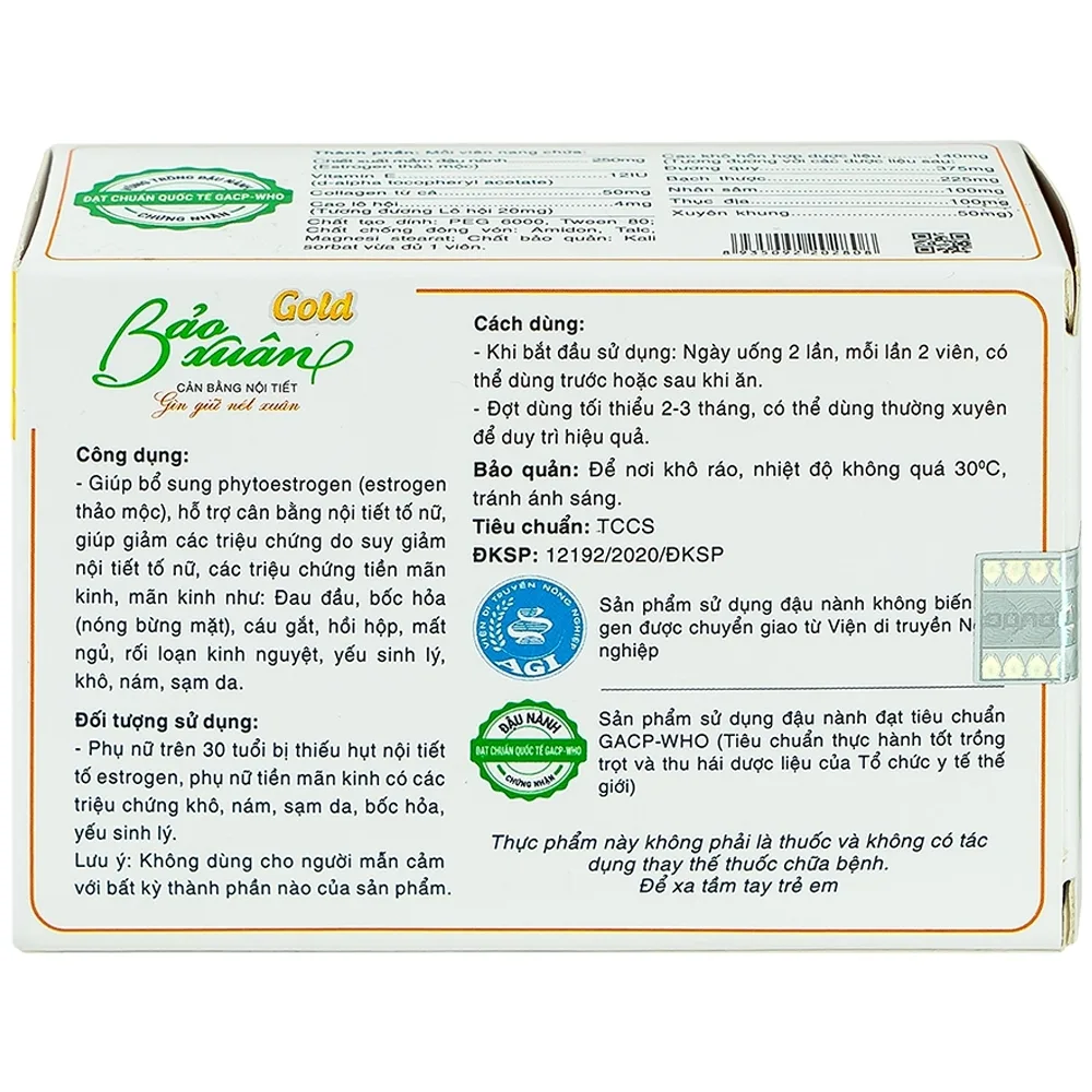 Hình ảnh Viên uống Bảo Xuân Gold Nam Dược bổ sung phytoestrogen, cân bằng nội tiết tố nữ (3 vỉ x 10 viên)