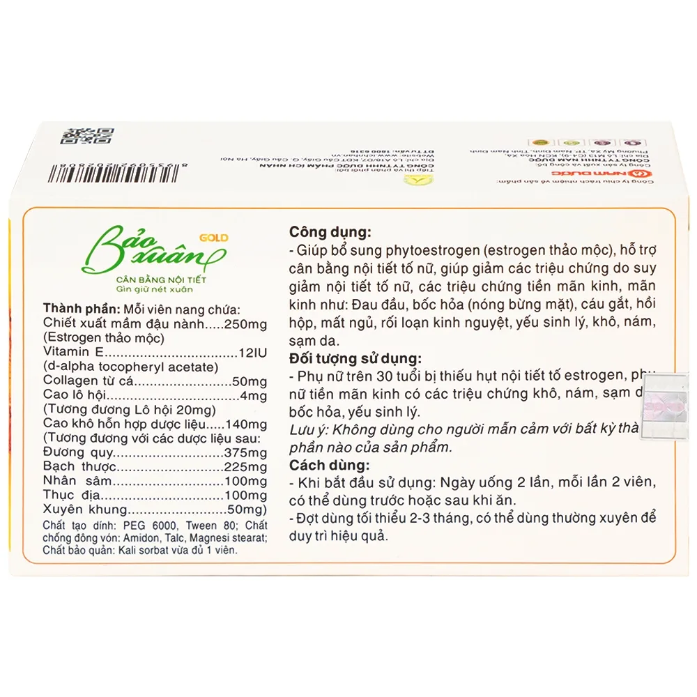 Hình ảnh Viên uống Bảo Xuân Gold Nam Dược bổ sung phytoestrogen, cân bằng nội tiết tố nữ (3 vỉ x 10 viên)