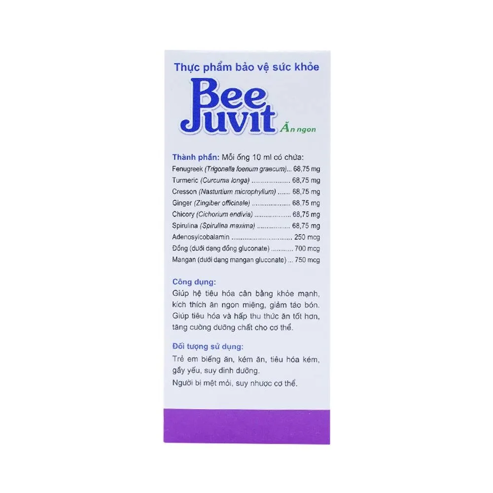 Hình ảnh Dung dịch uống Bee Juvit hỗ trợ tăng cường tiêu hóa, ăn ngon miệng (4 vỉ x 5 ống x 10ml)
