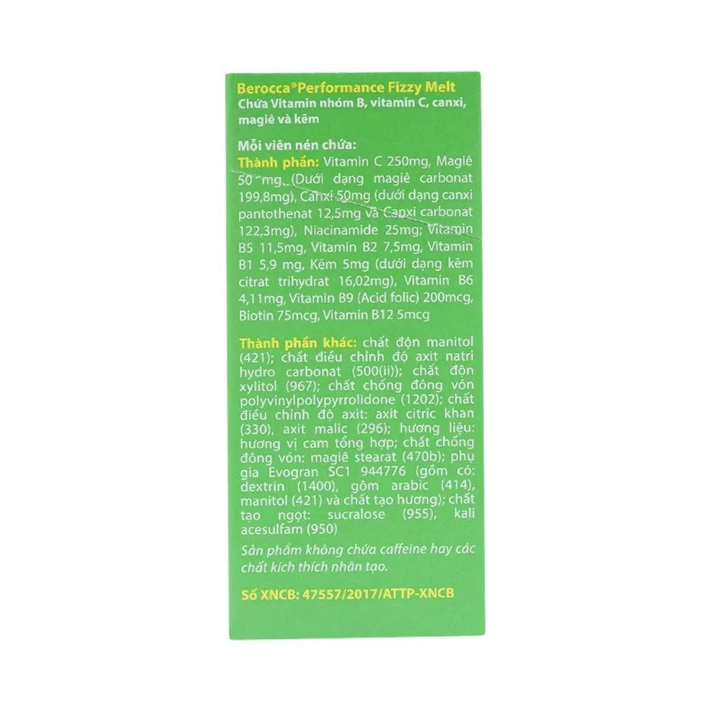 Hình ảnh Viên sủi Berocca Bayer bổ sung vitamin C, các vitamin nhóm B và kẽm (2 vỉ x 7 viên)
