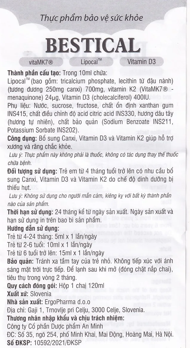Hình ảnh Dung dịch Bestical 120ml Ergo Pharma bổ sung canxi, vitamin D3 và vitamin K2