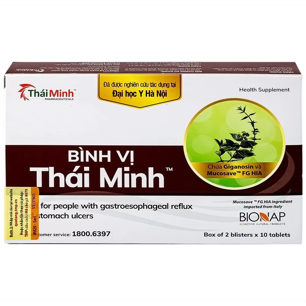 Hình ảnh Viên uống Bình Vị Thái Minh hỗ trợ giảm acid dịch vị, giúp bảo vệ niêm mạc dạ dày (2 vỉ x 10 viên)