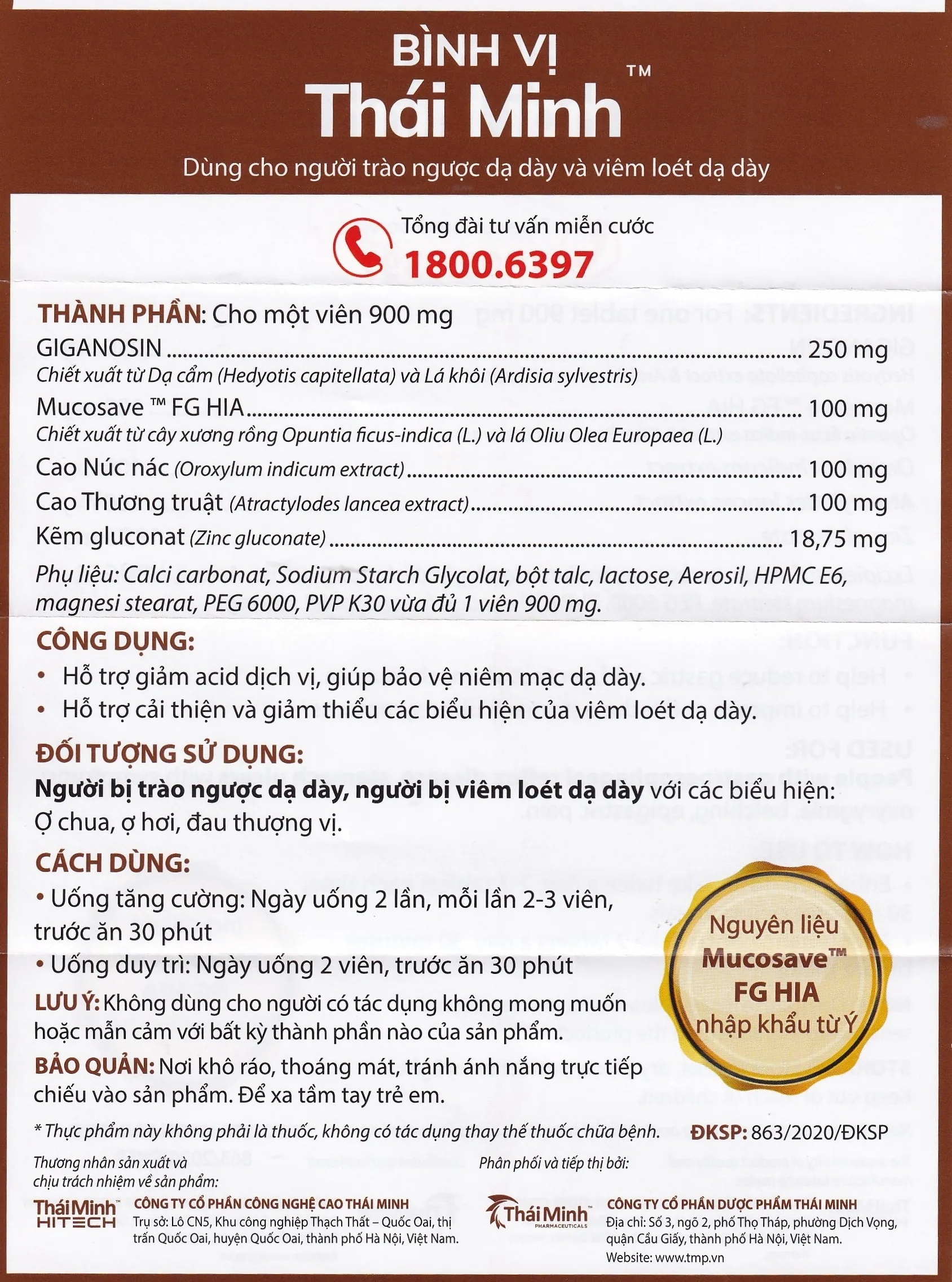 Hình ảnh Viên uống Bình Vị Thái Minh hỗ trợ giảm acid dịch vị, giúp bảo vệ niêm mạc dạ dày (2 vỉ x 10 viên)