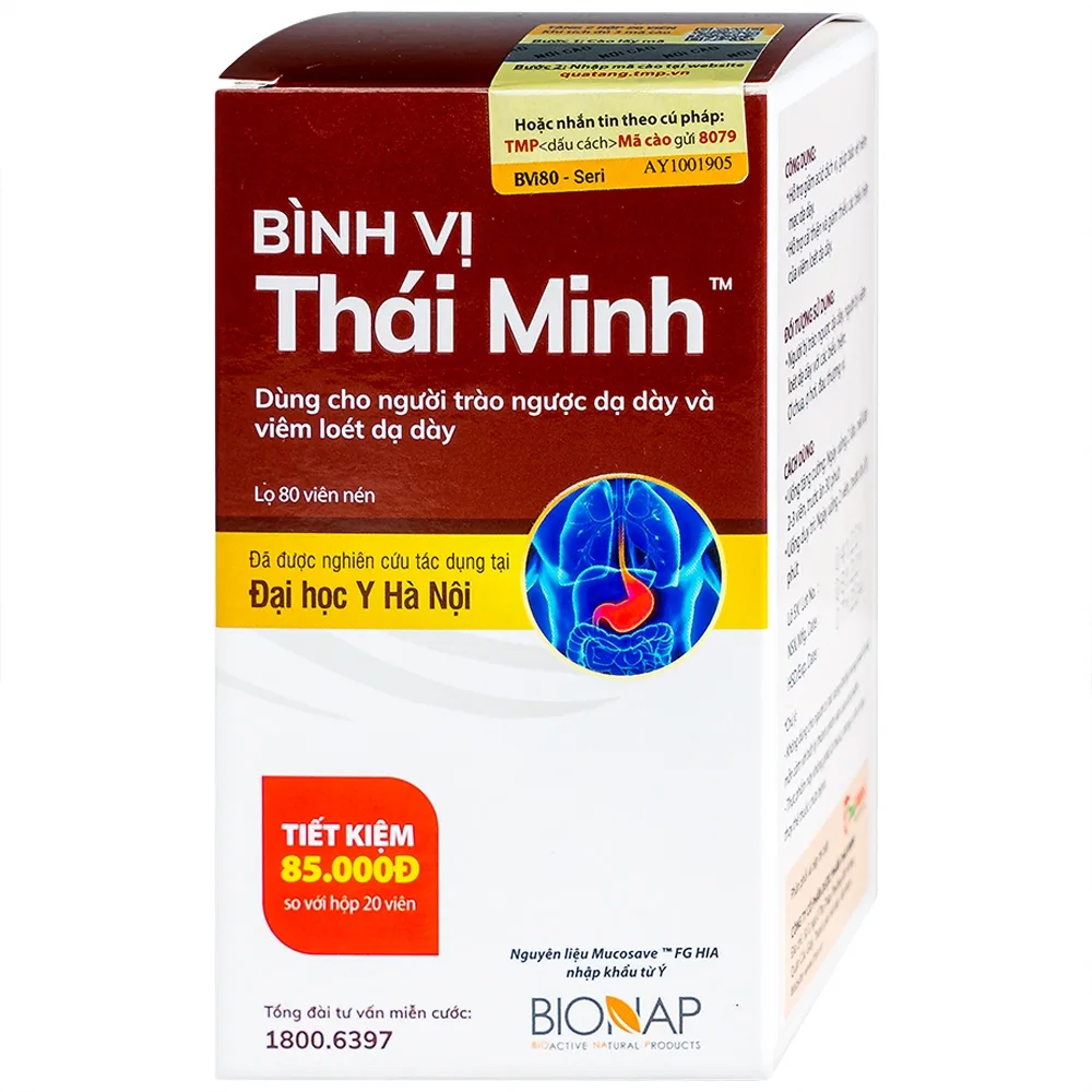Hình ảnh Viên uống Bình Vị Thái Minh hỗ trợ giảm acid dịch vị, giúp bảo vệ niêm mạc dạ dày (80 viên)