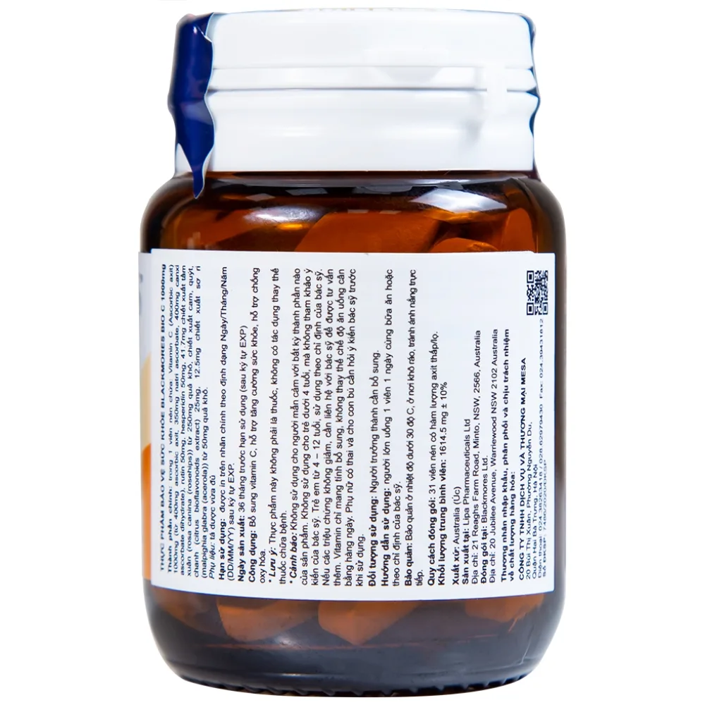 Hình ảnh Viên uống Blackmores Bio C 1000mg bổ sung vitamin C, tăng cường sức khỏe (31 viên)