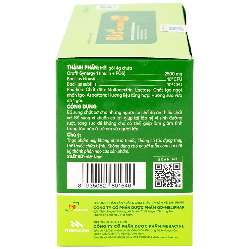 Hình ảnh Cốm vi sinh Bio-acimin Fiber Meracine bổ sung chất sơ hòa tan, giảm tình trạng táo bón (30 gói)