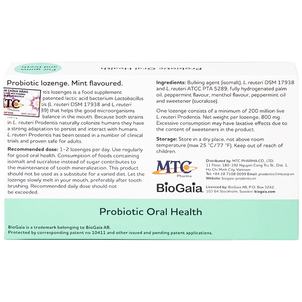 Hình ảnh Viên ngậm Biogaia Prodentis Lozenges For Gums And Teeth vị bạc hà hỗ trợ bảo vệ sức khỏe răng lợi (3 vỉ x 10 viên)