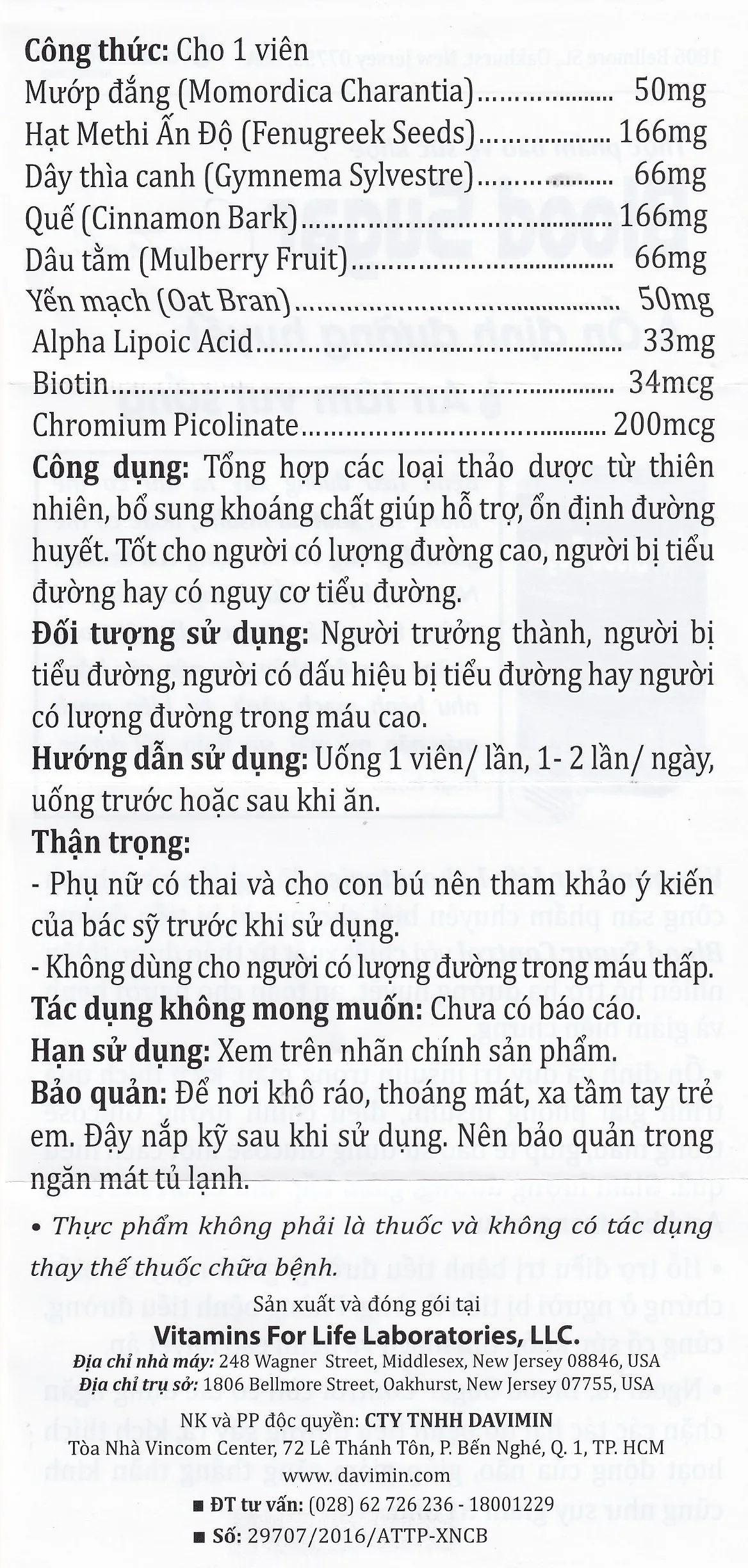 Hình ảnh Viên uống Blood Sugar Control Vitamins For Life hỗ trợ ổn định đường huyết (60 viên)