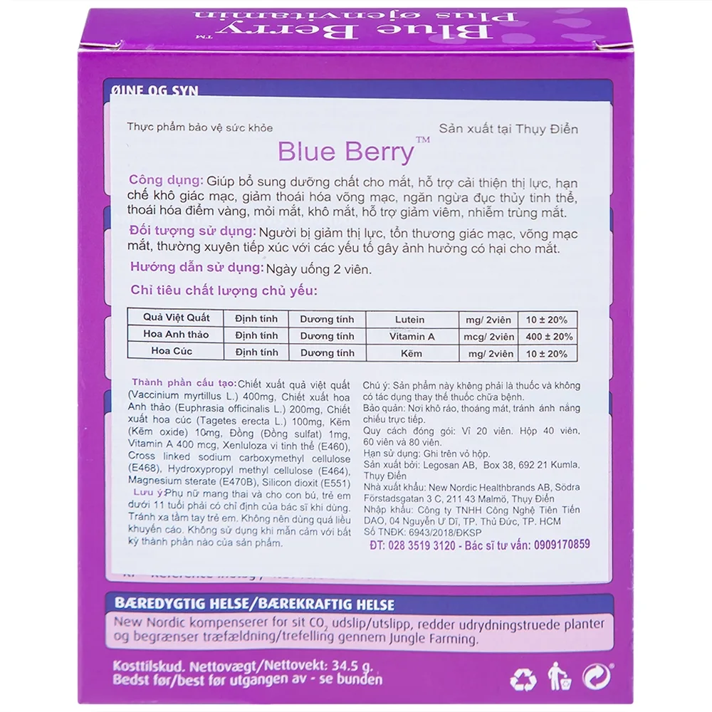 Hình ảnh Viên uống Blue Berry Plus Ojenvitamin bổ sung dưỡng chất cho mắt, hỗ trợ cải thiện thị lực (40 viên)
