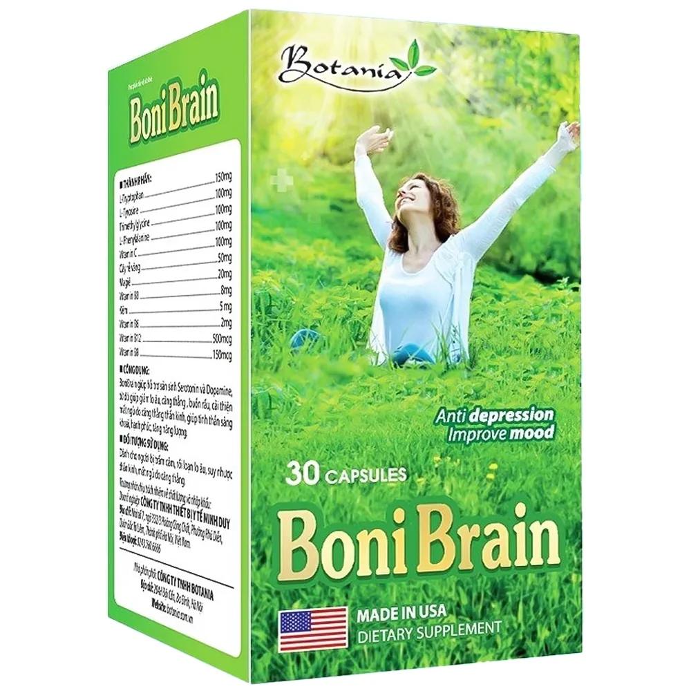 Hình ảnh Viên uống BoniBrain hỗ trợ sản sinh Serotonin và Dopamine, giảm lo âu, căng thẳng (30 viên)