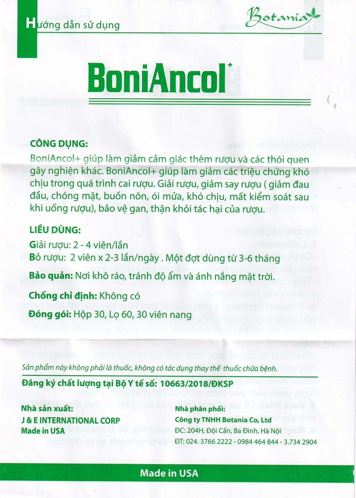 Hình ảnh Viên uống BoniAncol Botania giảm cảm giác thèm rượu và thói quen gây nghiện khác (60 viên)