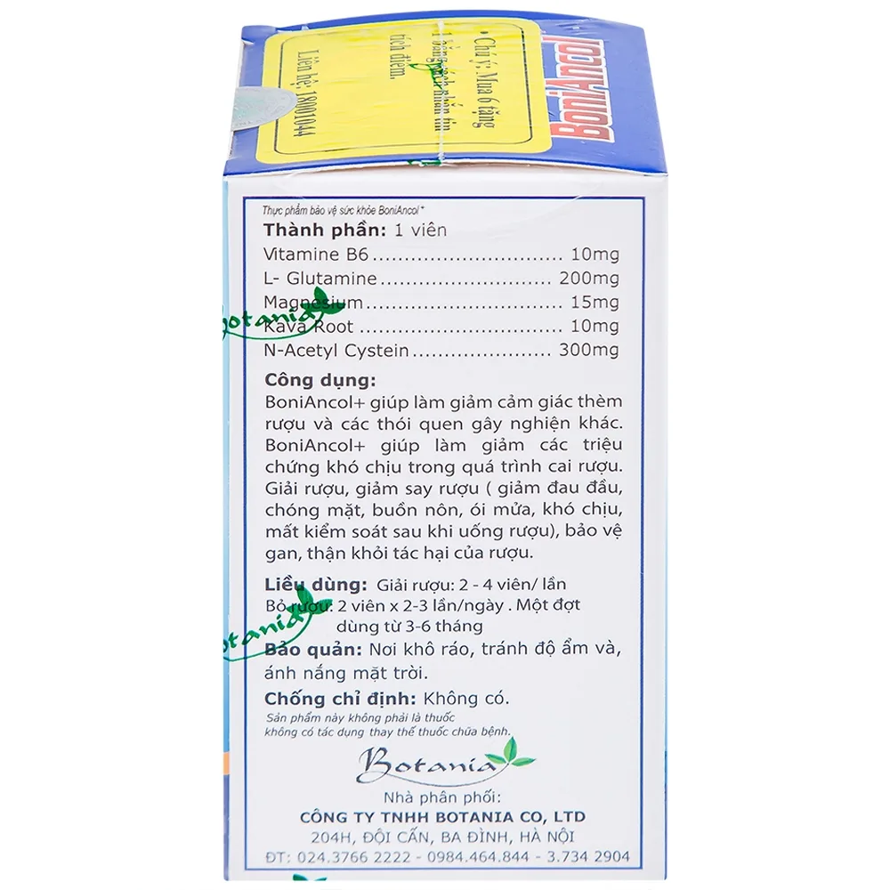 Hình ảnh Viên uống BoniAncol Botania giảm cảm giác thèm rượu và thói quen gây nghiện khác (60 viên)