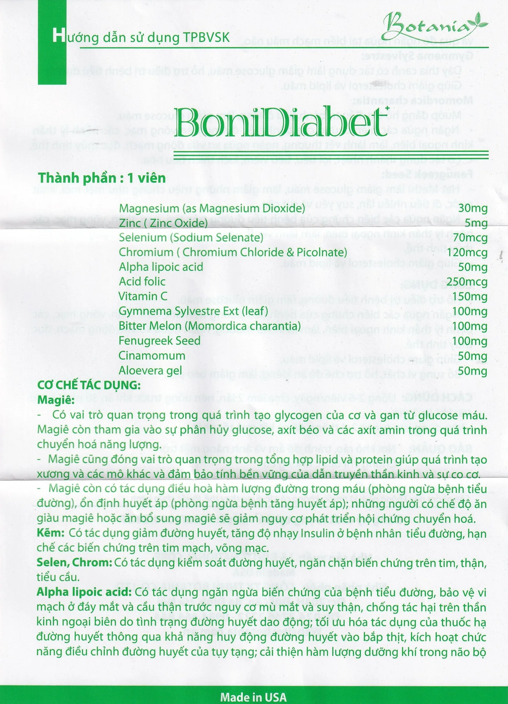 Hình ảnh Viên uống BoniDiabet Botania hỗ trợ điều trị bệnh tiểu đường, làm giảm glucose máu (60 viên)