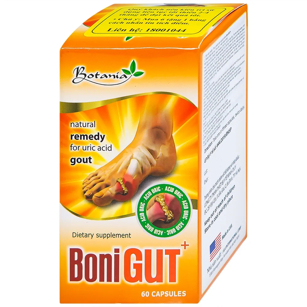 Hình ảnh Viên uống BoniGut Botania giảm nồng độ acid uric trong máu, hỗ trợ điều trị bệnh gout (60 viên)