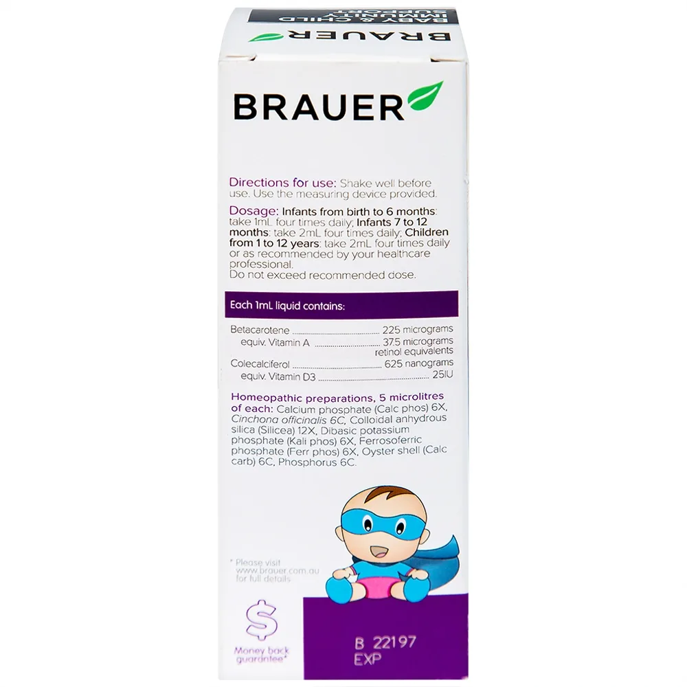 Hình ảnh Siro Brauer Baby & Child Immunity Support hỗ trợ bổ sung betacaroten và vitamin D3 cho trẻ (100ml)