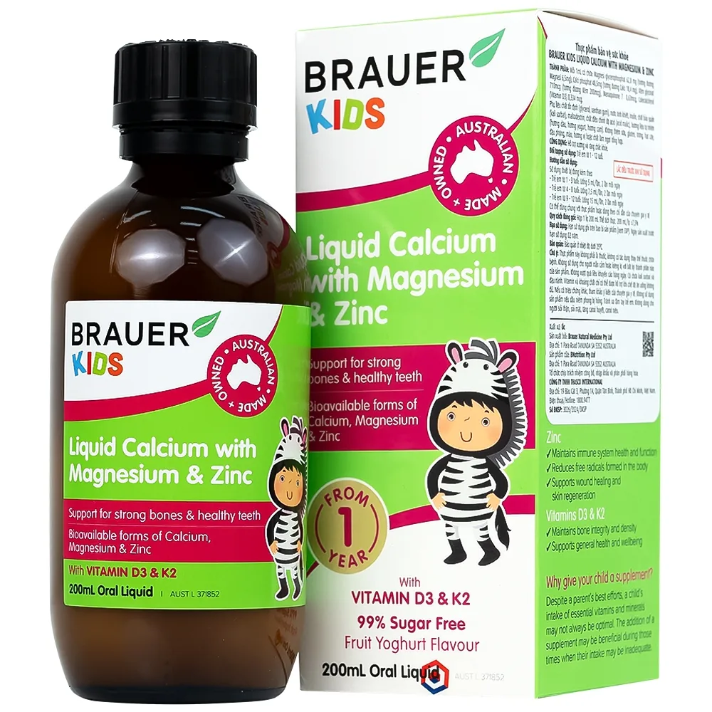 Hình ảnh Siro Brauer Baby Kids Liquid Calcium With Magnesium And Zinc 200ml hỗ trợ xương, răng chắc khỏe