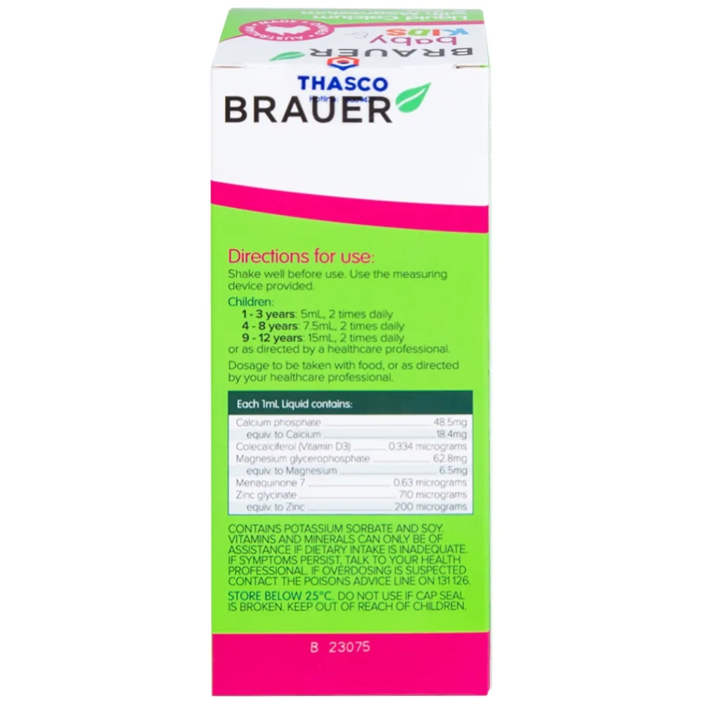 Hình ảnh Siro Brauer Baby Kids Liquid Calcium With Magnesium And Zinc 200ml hỗ trợ xương, răng chắc khỏe