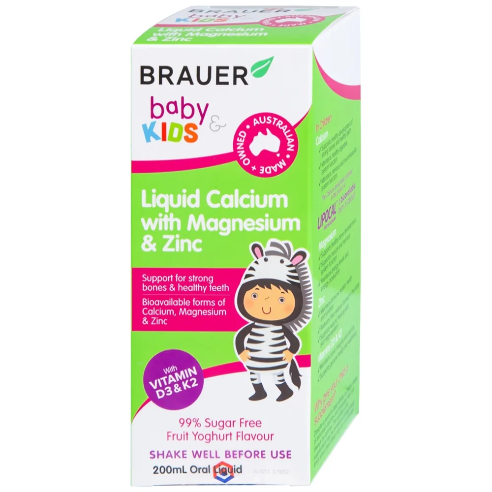 Hình ảnh Siro Brauer Baby Kids Liquid Calcium With Magnesium And Zinc 200ml hỗ trợ xương, răng chắc khỏe
