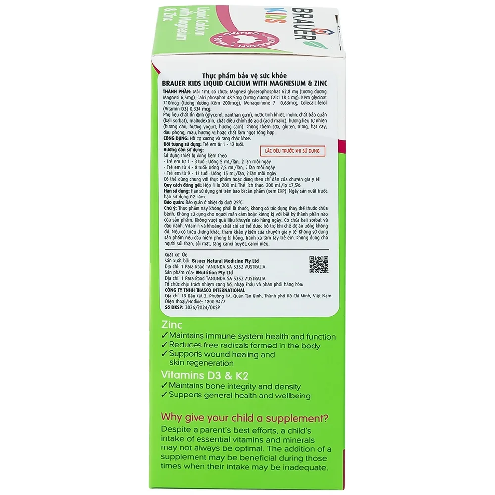 Hình ảnh Siro Brauer Baby Kids Liquid Calcium With Magnesium And Zinc 200ml hỗ trợ xương, răng chắc khỏe