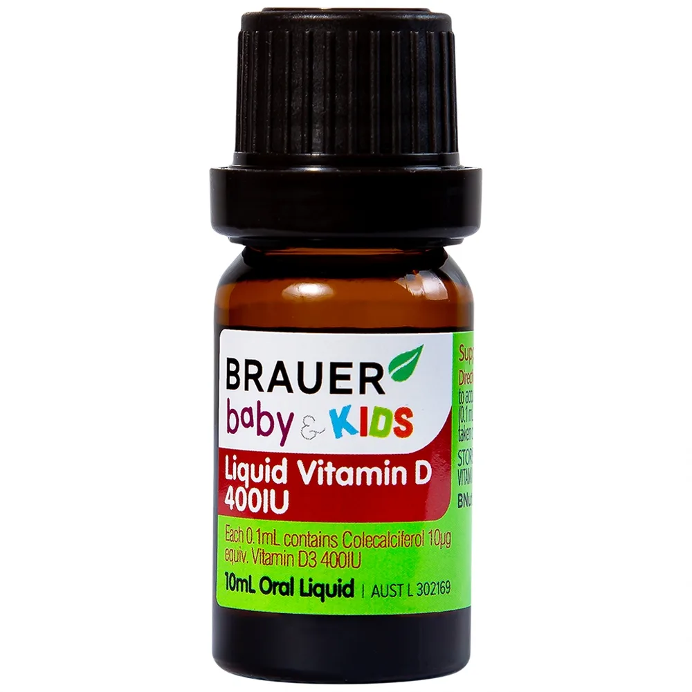 Hình ảnh Siro Brauer Baby Kids Liquid Vitamin D 400IU bổ sung vitamin D3, tăng cường hấp thụ canxi (10ml)