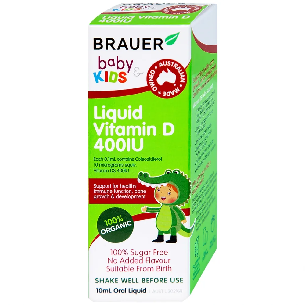 Hình ảnh Siro Brauer Baby Kids Liquid Vitamin D 400IU bổ sung vitamin D3, tăng cường hấp thụ canxi (10ml)