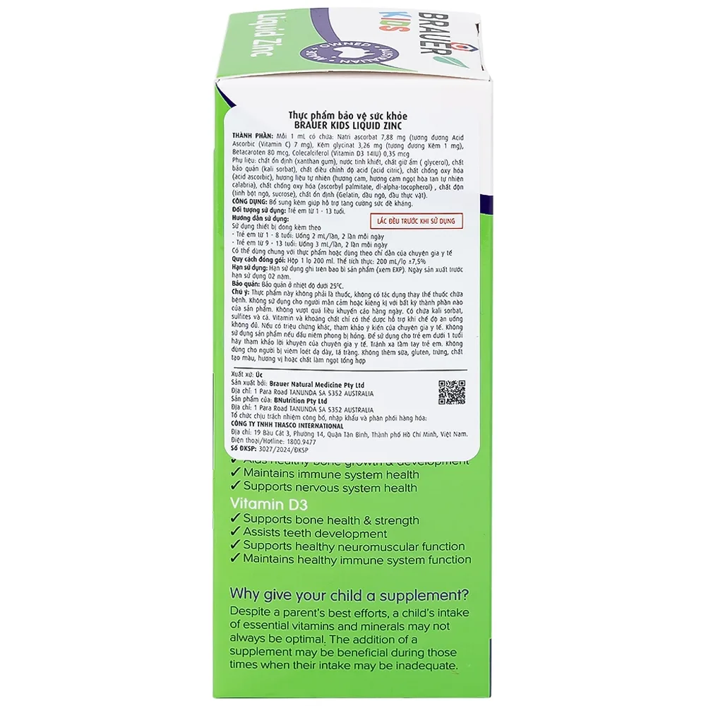 Hình ảnh Siro Brauer Baby & Kids Liquid Zinc bổ sung kẽm, tăng sức đề kháng cho trẻ (200ml)