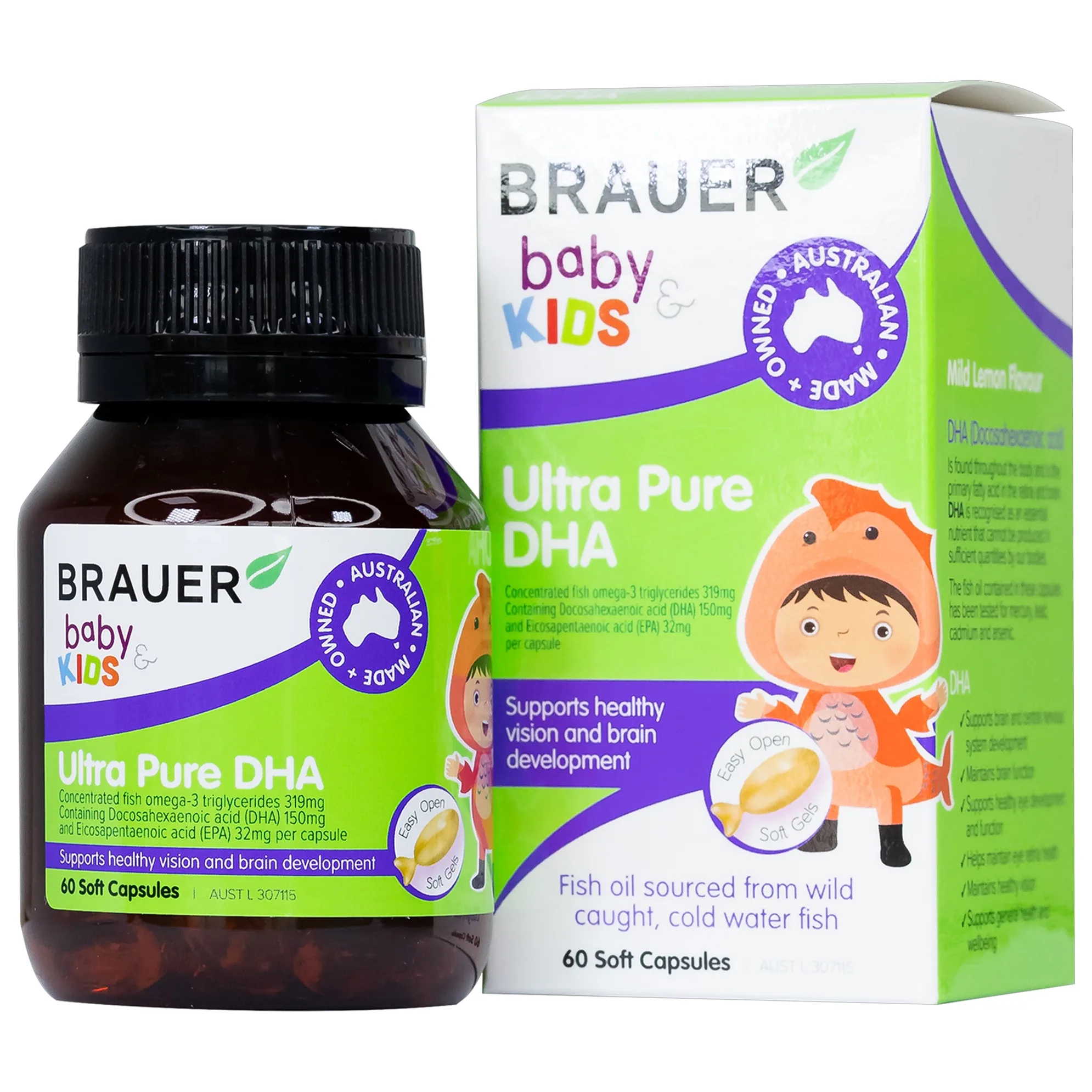 Hình ảnh Viên uống Brauer Baby & Kids Ultra Pure DHA hỗ trợ phát triển não bộ, sức khỏe cho mắt (60 viên)