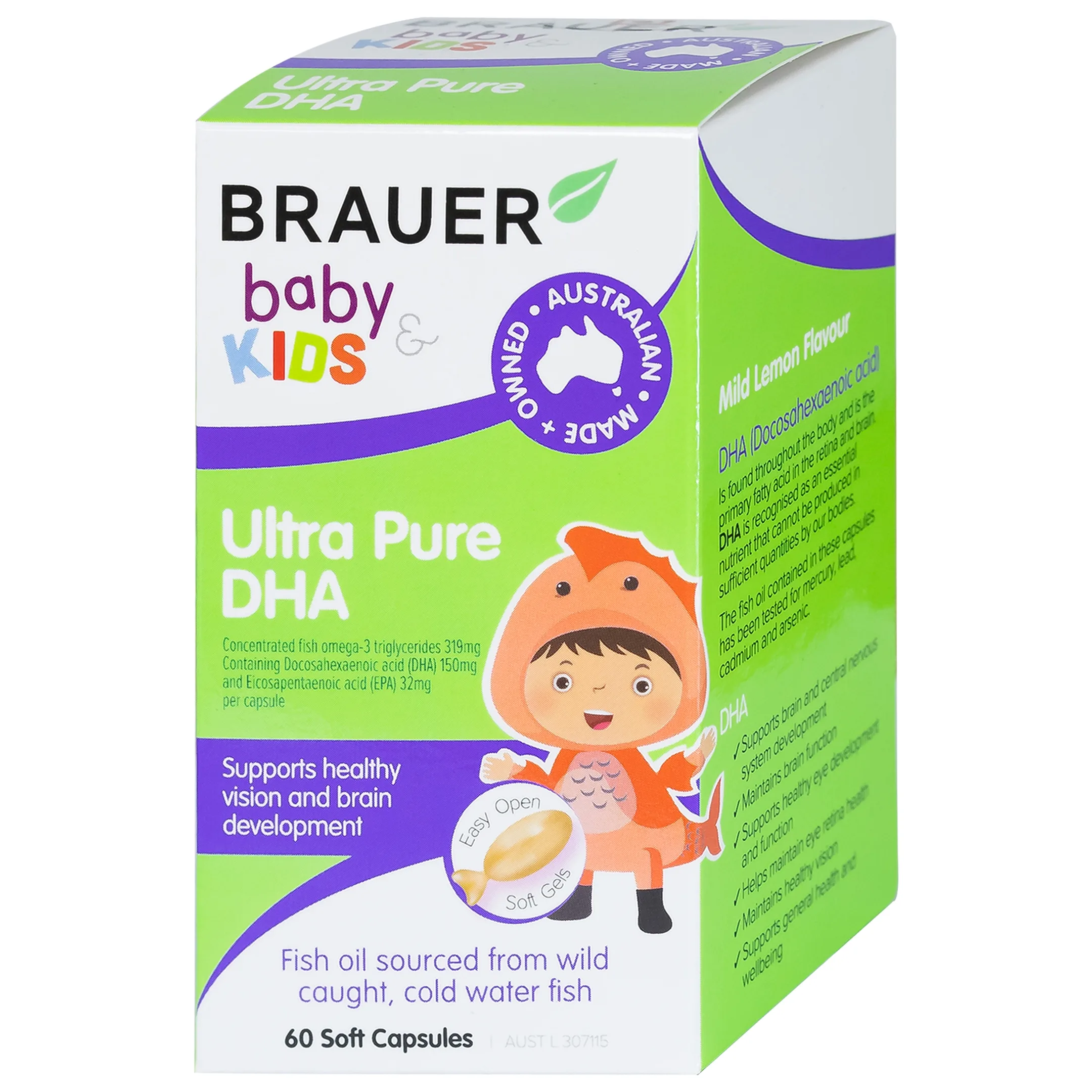 Hình ảnh Viên uống Brauer Baby & Kids Ultra Pure DHA hỗ trợ phát triển não bộ, sức khỏe cho mắt (60 viên)