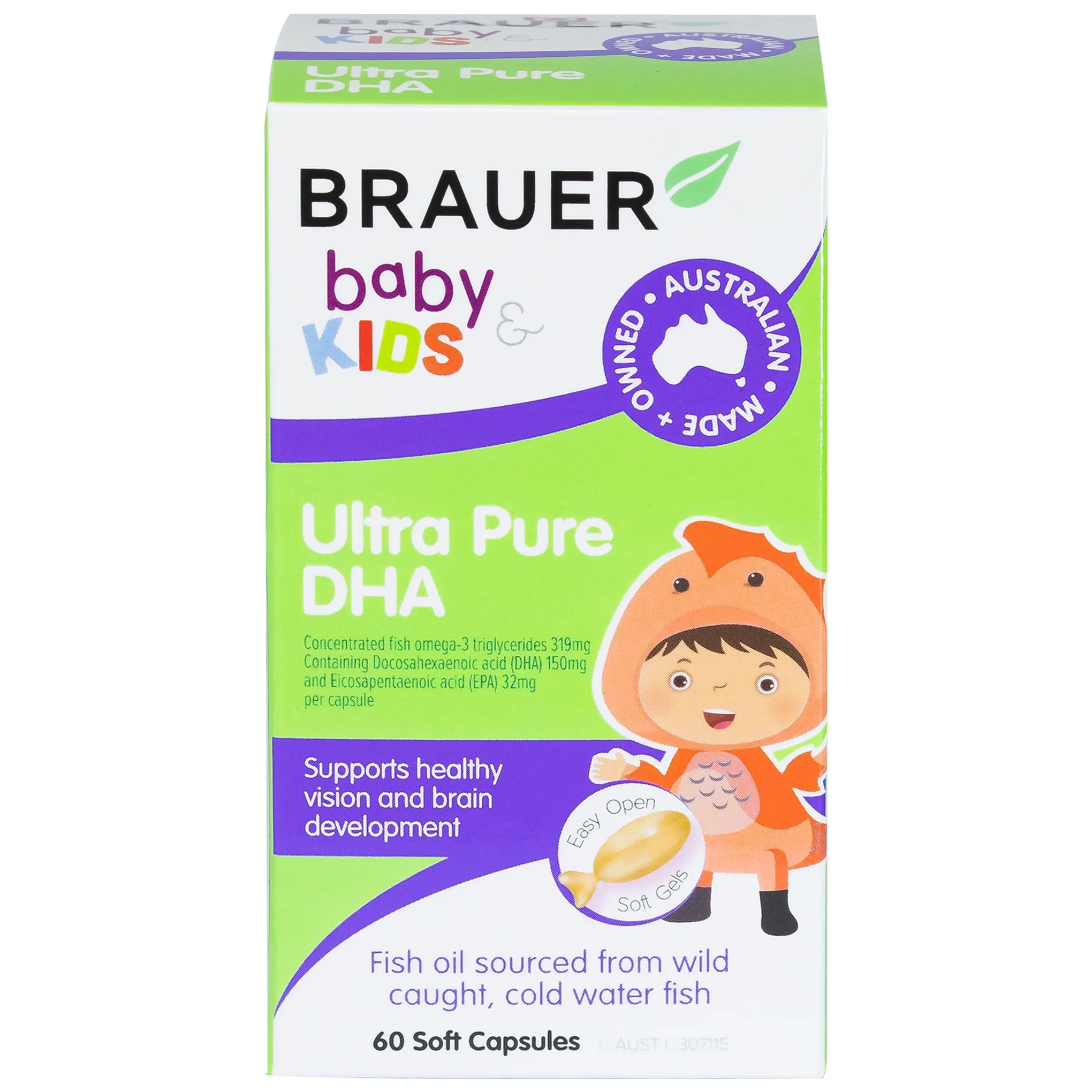 Hình ảnh Viên uống Brauer Baby & Kids Ultra Pure DHA hỗ trợ phát triển não bộ, sức khỏe cho mắt (60 viên)