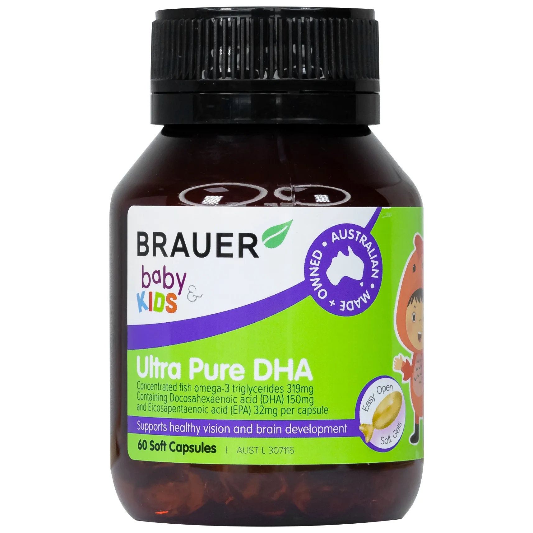 Hình ảnh Viên uống Brauer Baby & Kids Ultra Pure DHA hỗ trợ phát triển não bộ, sức khỏe cho mắt (60 viên)