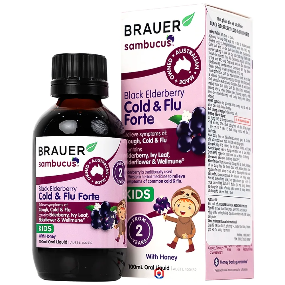 Hình ảnh Dung dịch Black ElderBerry Cold And Flu Forte 100ml Brauer hỗ trợ giảm các triệu chứng ho, sổ mũi do cảm