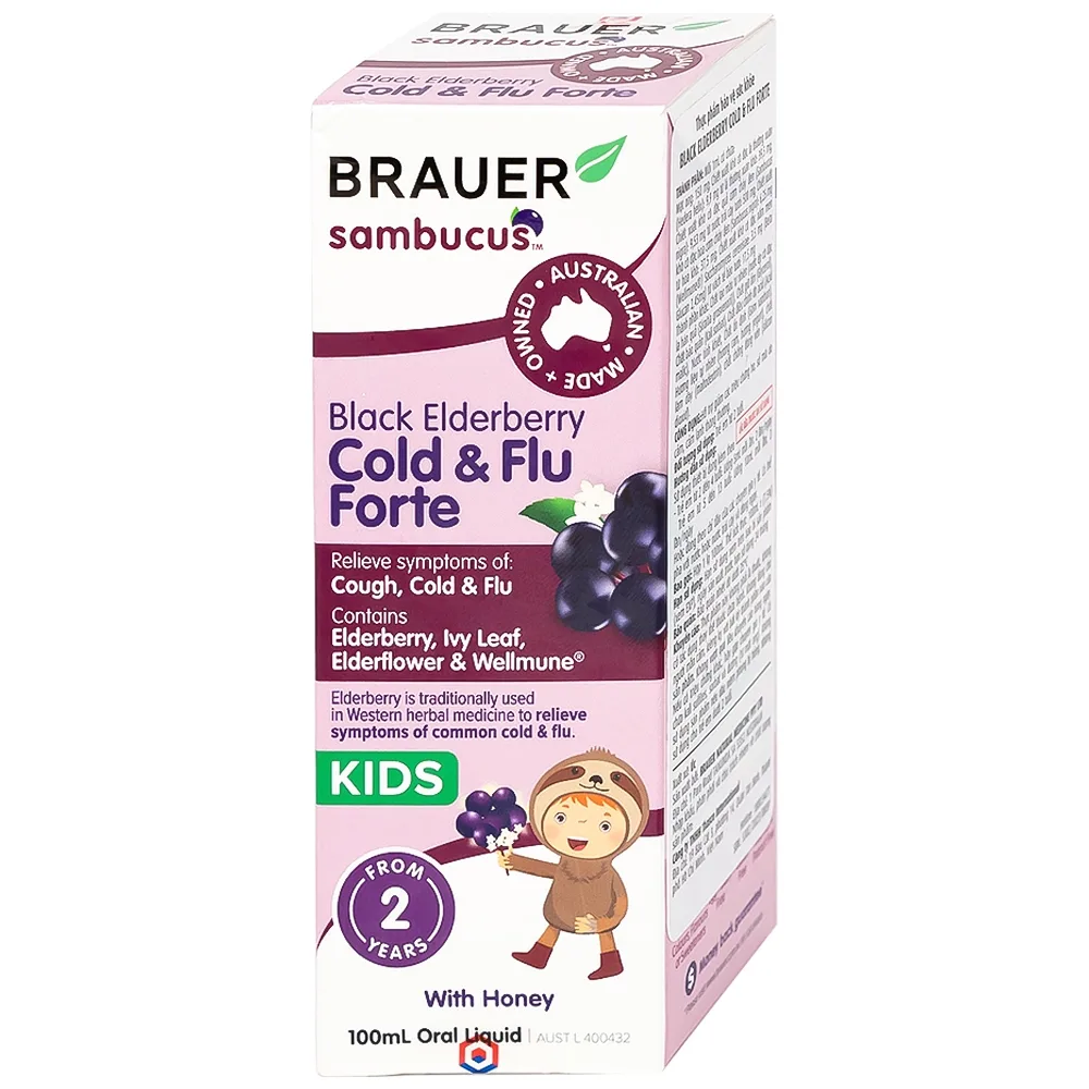 Hình ảnh Dung dịch Black ElderBerry Cold And Flu Forte 100ml Brauer hỗ trợ giảm các triệu chứng ho, sổ mũi do cảm
