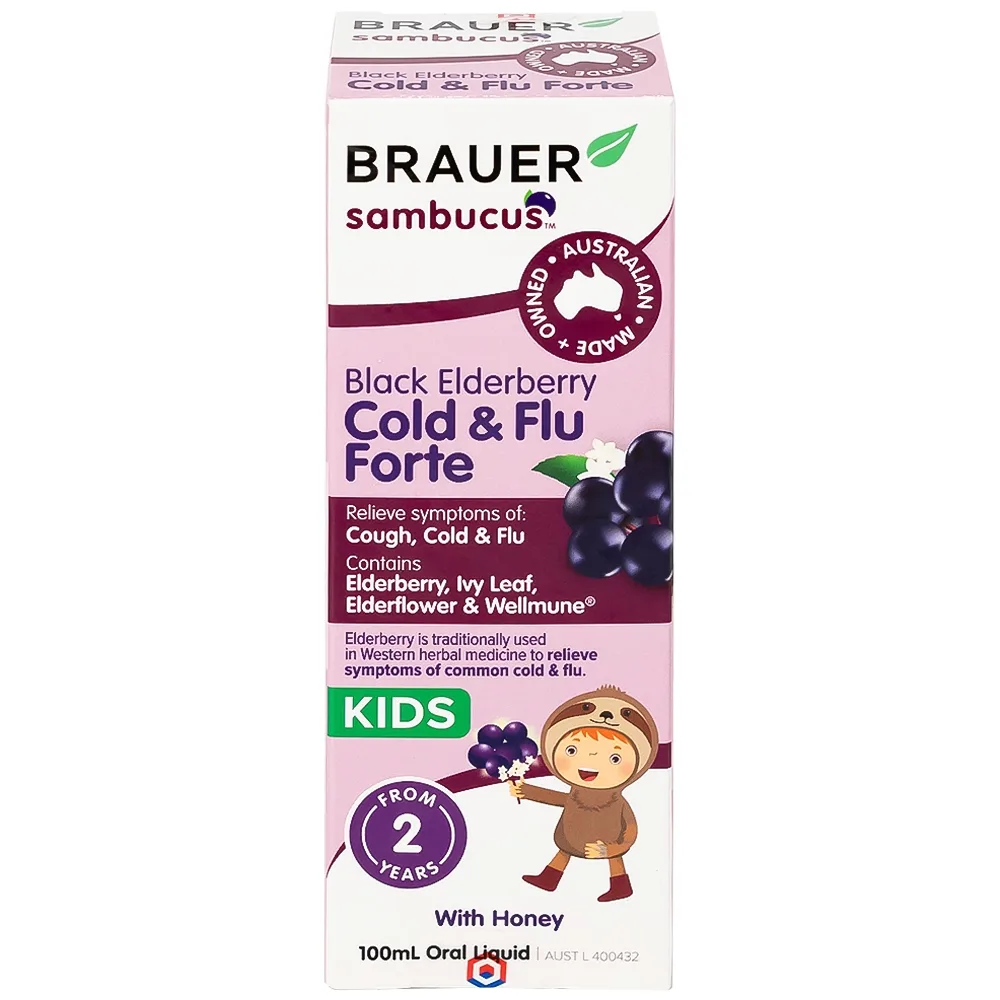 Hình ảnh Dung dịch Black ElderBerry Cold And Flu Forte 100ml Brauer hỗ trợ giảm các triệu chứng ho, sổ mũi do cảm