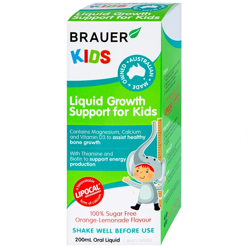 Hình ảnh Siro Brauer Kids Liquid Growth Support For Kids bổ sung canxi, vitamin và khoáng chất (200ml) 