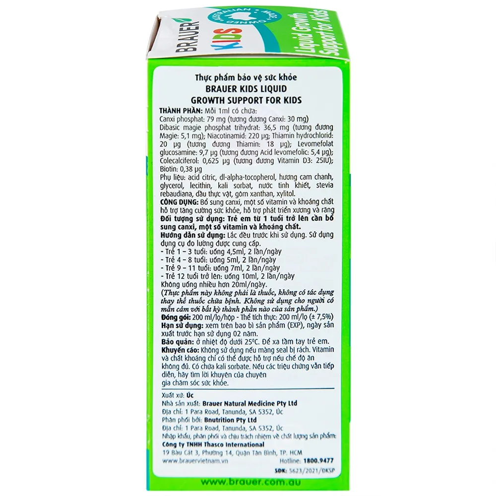 Hình ảnh Siro Brauer Kids Liquid Growth Support For Kids bổ sung canxi, vitamin và khoáng chất (200ml) 