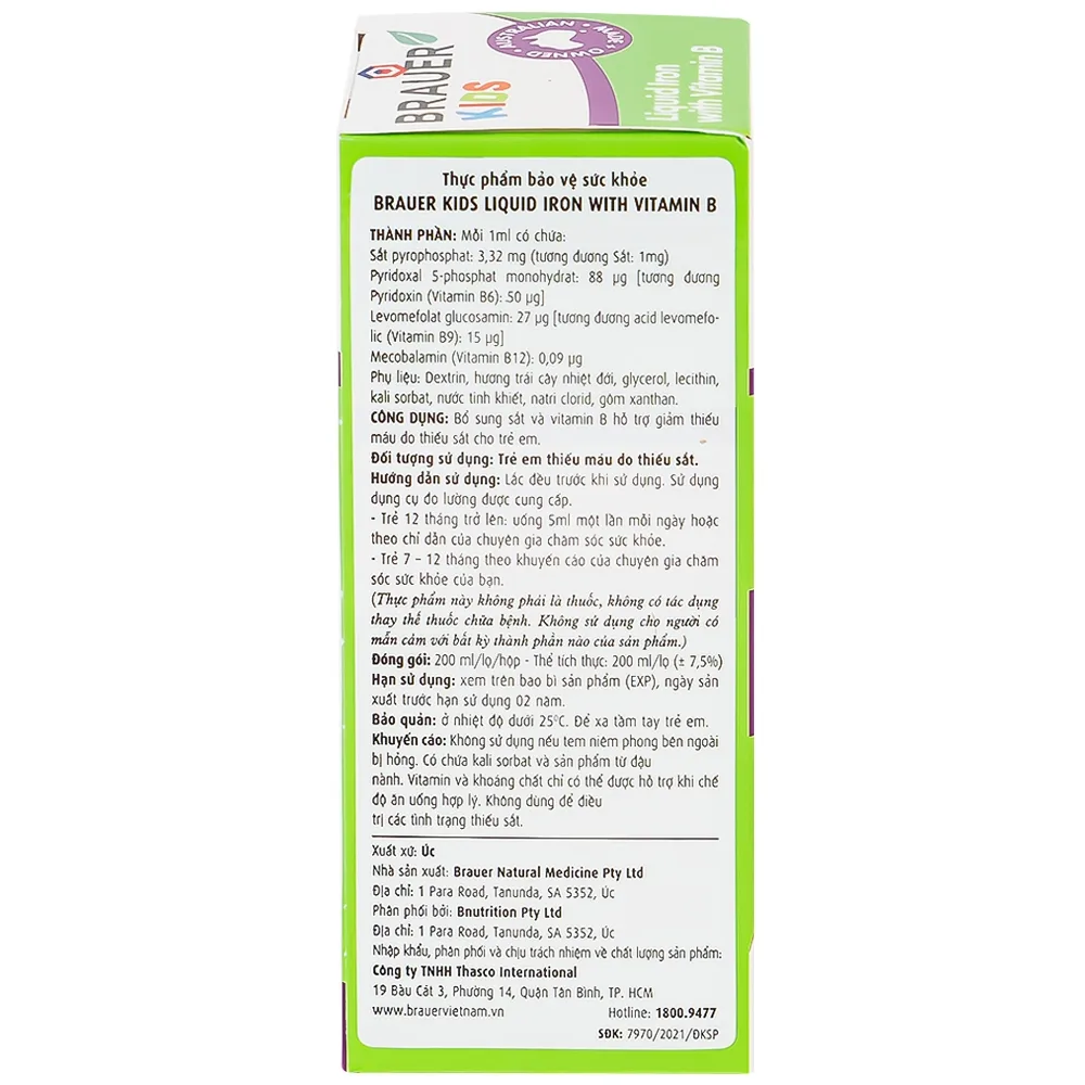 Hình ảnh Siro Brauer Kids Liquid Iron With Vitamin B bổ sung sắt và vitamin hỗ trợ giảm thiếu máu (200ml)