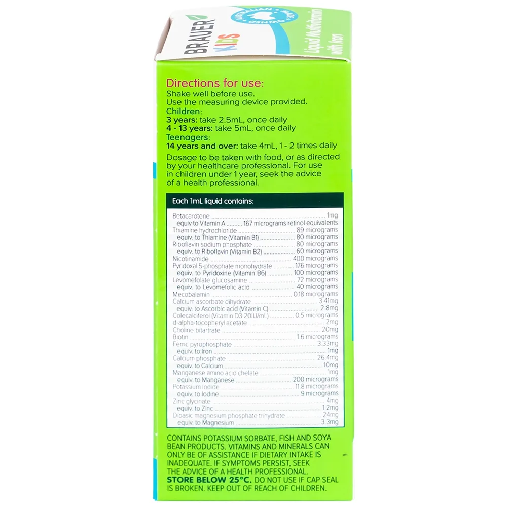 Hình ảnh Siro Brauer Kids Liquid Multivitamin With Iron bổ sung vitamin và khoáng chất cho trẻ (200ml)